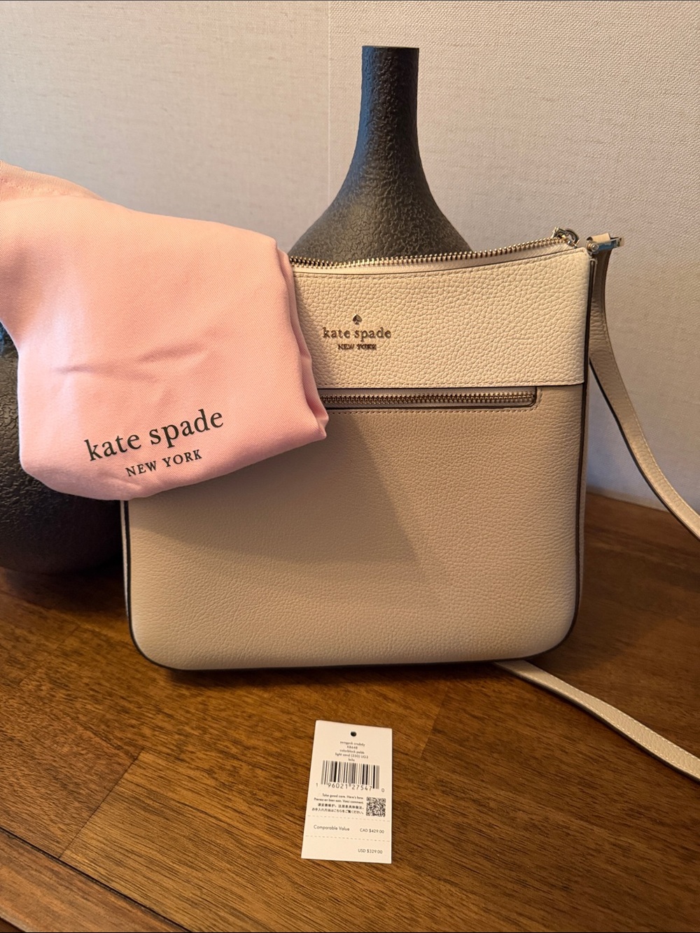 kate spade Neutral Pebbled Leather Crossbody in Cream and Tan